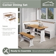 Pemberly Row Farmhouse Solid Pine Corner Dining Booth in White