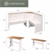 Pemberly Row Farmhouse Solid Pine Corner Dining Booth in White