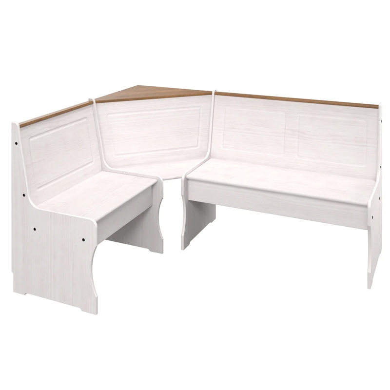 Pemberly Row Farmhouse Solid Pine Corner Dining Booth in White