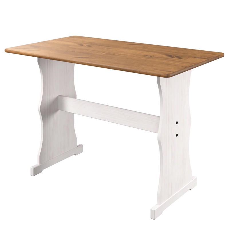 Pemberly Row Farmhouse Solid Pine Corner Dining Booth in White