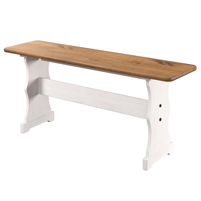 Pemberly Row Farmhouse Solid Pine Corner Dining Booth in White