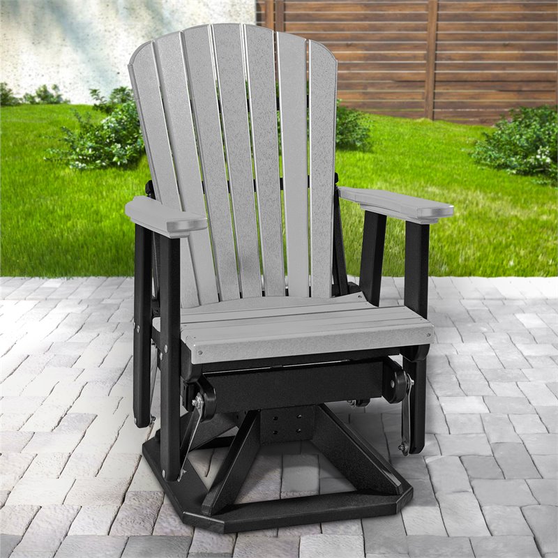 Pemberly Row Resin Fan Back Swivel Glider in Light Gray/Black