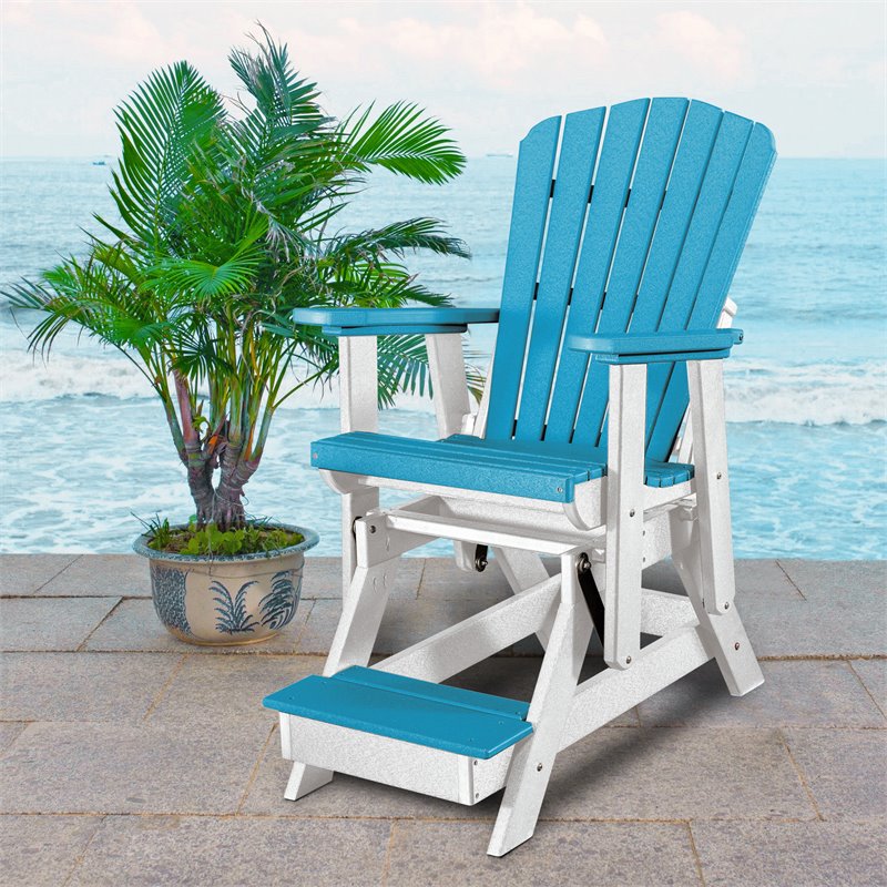 Pemberly Row Resin Fan Back Balcony Glider in Aruba Blue/White