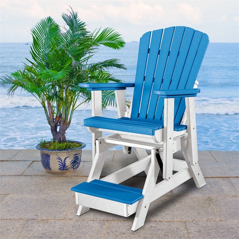 Pemberly Row Coastal Resin Fan Back Balcony Glider in Blue/White