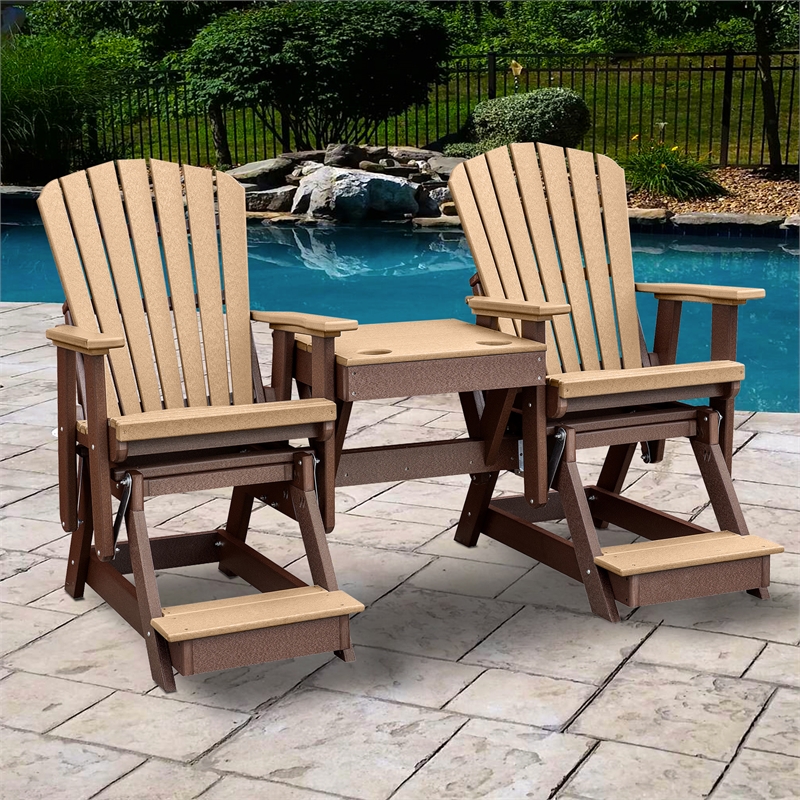 Pemberly Row Coastal Double Balcony Height Glider with Center Table