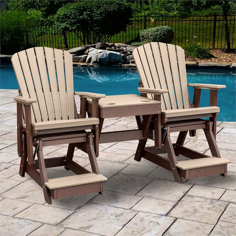 Pemberly Row Coastal Double Balcony Height Glider with Center Table