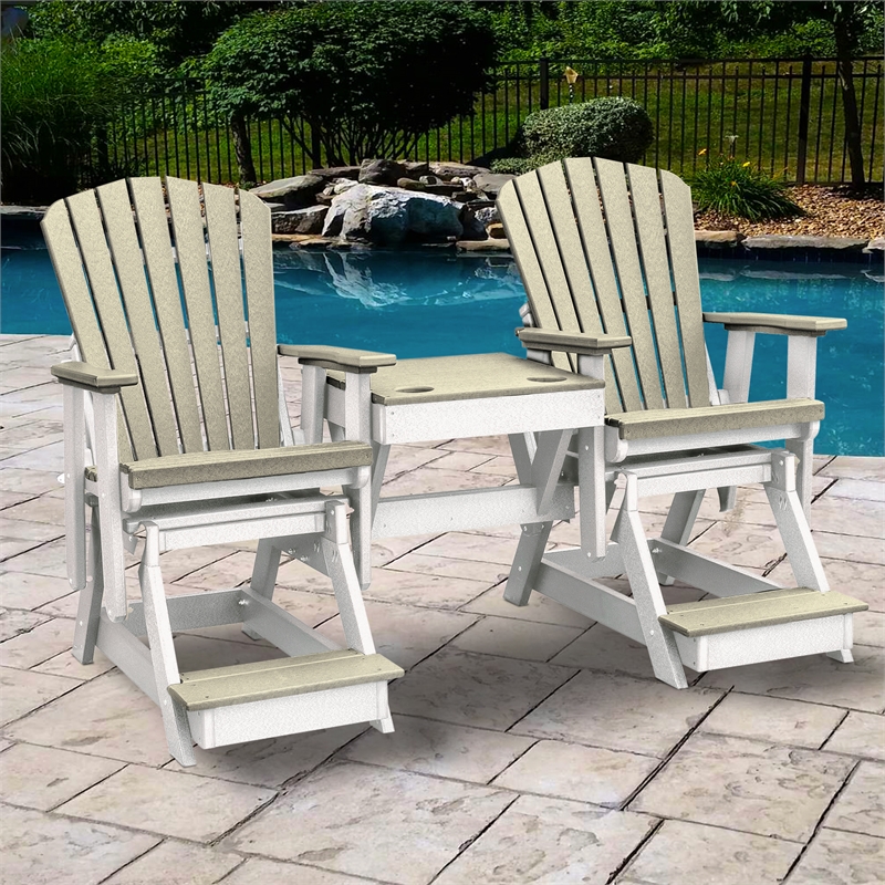 Pemberly Row Coastal Double Balcony Height Glider with Center Table