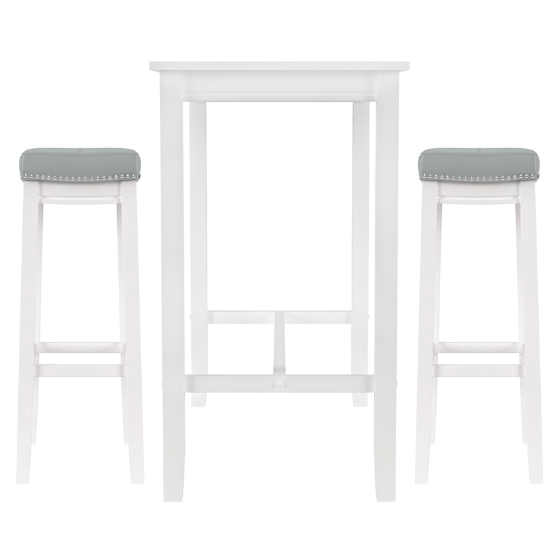 Pemberly Row 3-Piece Solid Wood Bar Height Dining Set White and Gray