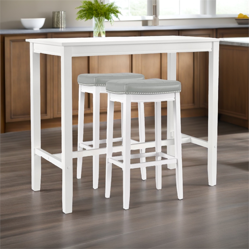 Pemberly Row 3-Piece Solid Wood Bar Height Dining Set White and Gray