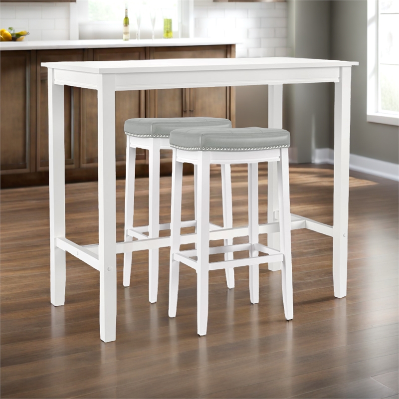Pemberly Row 3-Piece Solid Wood Bar Height Dining Set White and Gray
