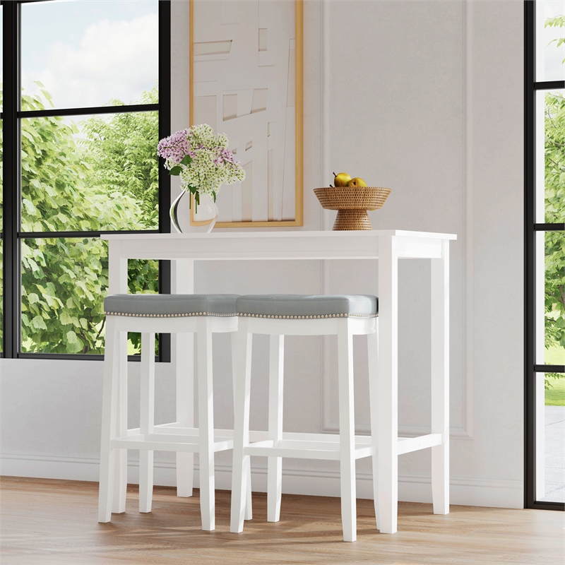 Pemberly Row 3-Piece Solid Wood Bar Height Dining Set White and Gray