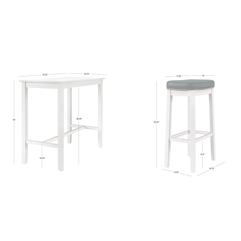 Pemberly Row 3-Piece Solid Wood Bar Height Dining Set White and Gray