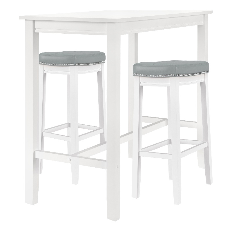 Pemberly Row 3-Piece Solid Wood Bar Height Dining Set White and Gray