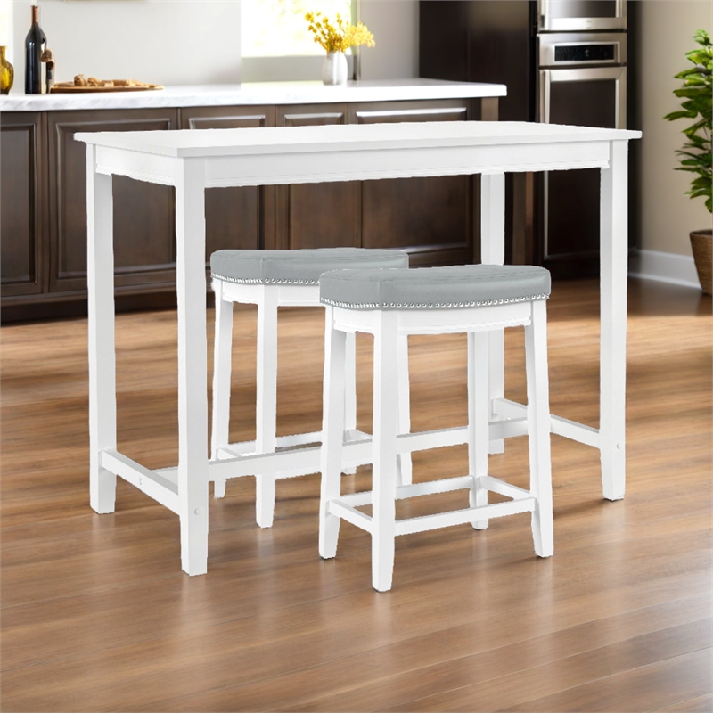 Pemberly Row 3-Piece Solid Wood  Counter Height Dining Set White and Gray