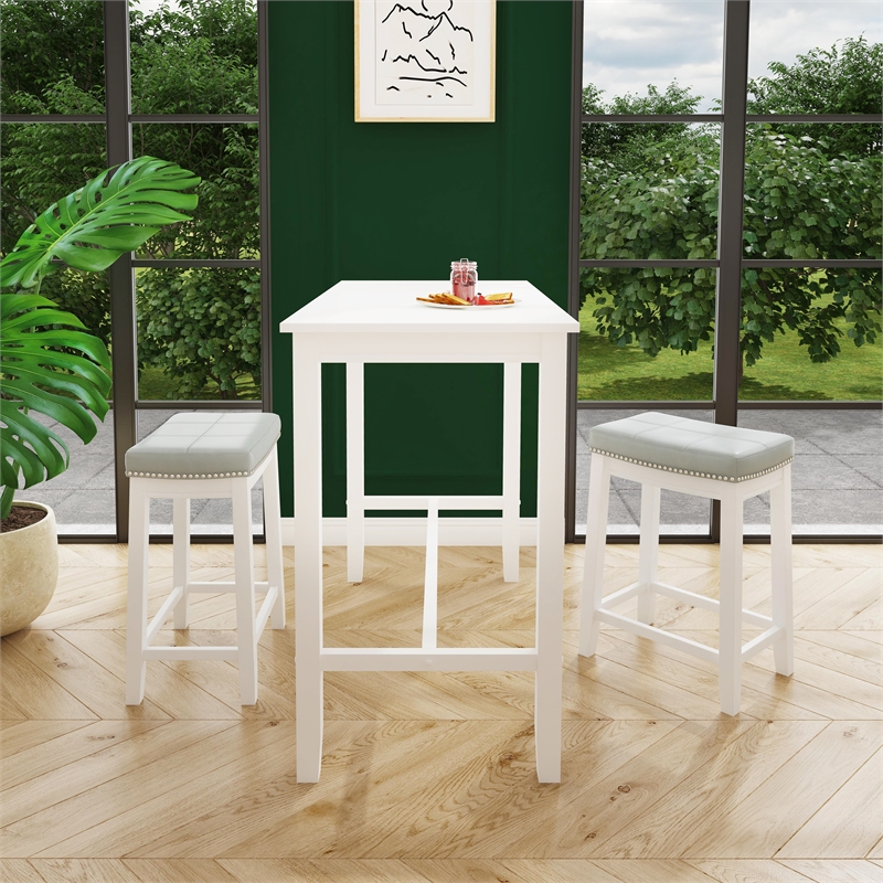 Pemberly Row 3-Piece Solid Wood  Counter Height Dining Set White and Gray