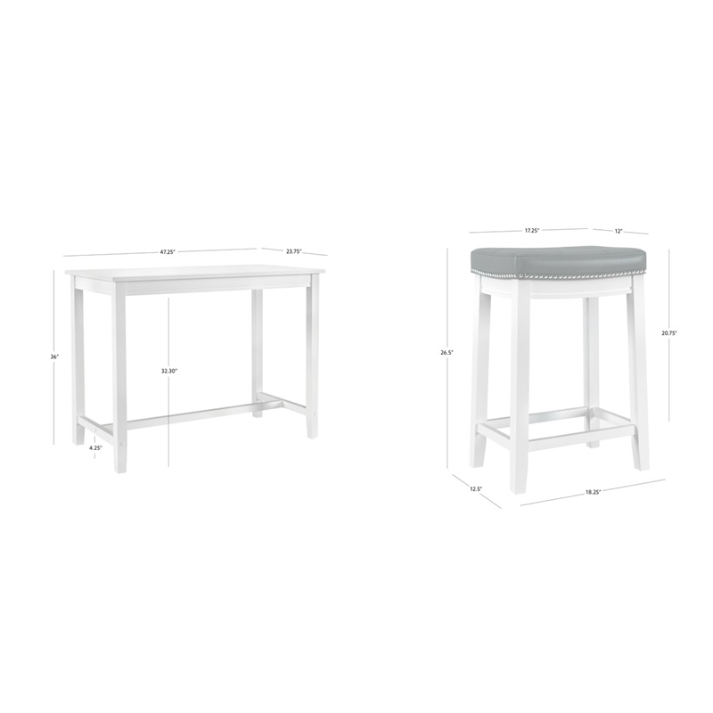 Pemberly Row 3-Piece Solid Wood  Counter Height Dining Set White and Gray