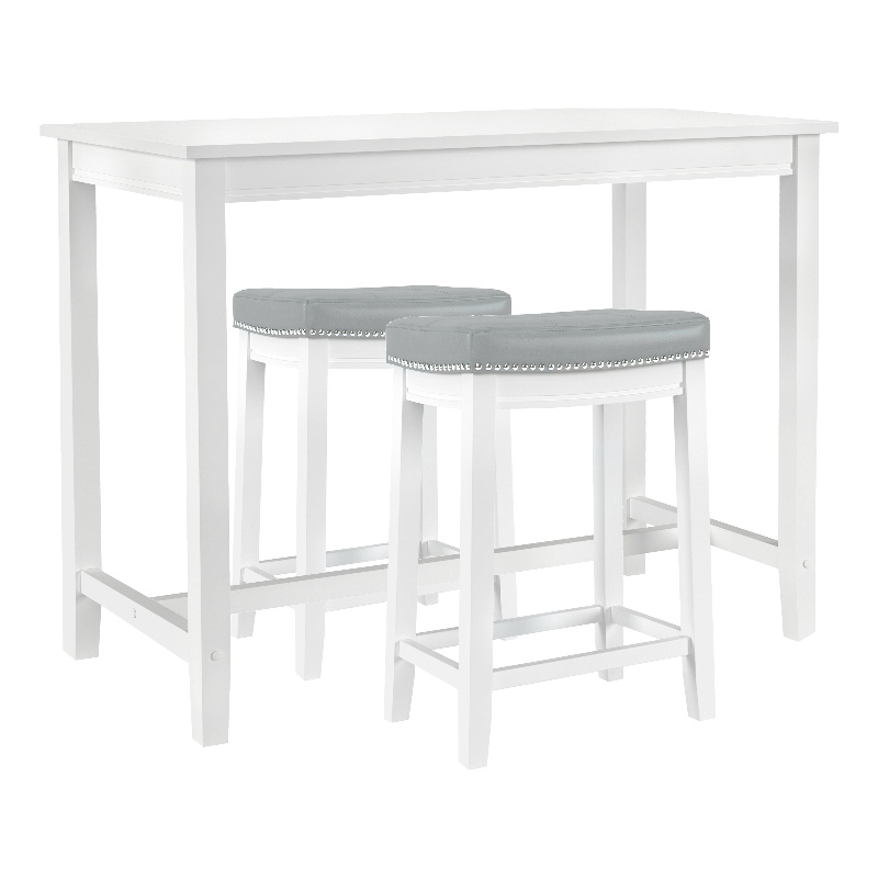 Pemberly Row 3-Piece Solid Wood  Counter Height Dining Set White and Gray