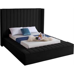 Pemberly Row Contemporary Solid Wood and Velvet Full Bed in Black