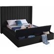 Pemberly Row Contemporary Solid Wood and Velvet King Bed in Black