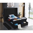 Pemberly Row Contemporary Solid Wood and Velvet Twin Bed in Black