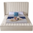 Pemberly Row Contemporary Solid Wood and Velvet King Bed in Cream