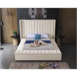 Pemberly Row Contemporary Solid Wood and Velvet King Bed in Cream