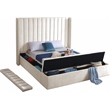 Pemberly Row Contemporary Solid Wood and Velvet Queen Bed in Cream