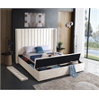 Pemberly Row Contemporary Solid Wood and Velvet Queen Bed in Cream
