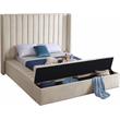 Pemberly Row Contemporary Solid Wood and Velvet Queen Bed in Cream