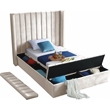 Pemberly Row Contemporary Solid Wood and Velvet Twin Bed in Cream