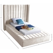 Pemberly Row Contemporary Solid Wood and Velvet Twin Bed in Cream
