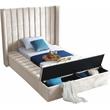 Pemberly Row Contemporary Solid Wood and Velvet Twin Bed in Cream