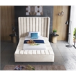 Pemberly Row Contemporary Solid Wood and Velvet Twin Bed in Cream