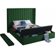 Pemberly Row Contemporary Solid Wood and Velvet King Bed in Green
