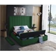 Pemberly Row Contemporary Solid Wood and Velvet Queen Bed in Green