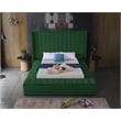 Pemberly Row Contemporary Solid Wood and Velvet Queen Bed in Green