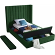Pemberly Row Contemporary Solid Wood and Velvet Twin Bed in Green