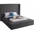 Pemberly Row Contemporary Solid Wood and Velvet Full Bed in Gray