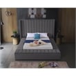 Pemberly Row Contemporary Solid Wood and Velvet King Bed in Gray