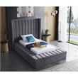 Pemberly Row Contemporary Solid Wood and Velvet Twin Bed in Gray