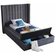 Pemberly Row Contemporary Solid Wood and Velvet Twin Bed in Gray