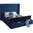 Pemberly Row Contemporary Solid Wood and Velvet Full Bed in Navy