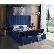 Pemberly Row Contemporary Solid Wood and Velvet Full Bed in Navy