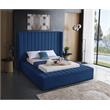 Pemberly Row Contemporary Solid Wood and Velvet King Bed in Navy