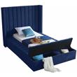 Pemberly Row Contemporary Solid Wood and Velvet Twin Bed in Navy