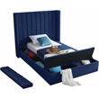 Pemberly Row Contemporary Solid Wood and Velvet Twin Bed in Navy