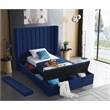 Pemberly Row Contemporary Solid Wood and Velvet Twin Bed in Navy