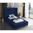 Pemberly Row Contemporary Solid Wood and Velvet Twin Bed in Navy