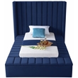 Pemberly Row Contemporary Solid Wood and Velvet Twin Bed in Navy
