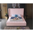 Pemberly Row Contemporary Solid Wood and Velvet Full Bed in Pink
